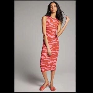 $170 Corey Lynn Calter Coral and Pink‎ Midi Dress Anthropologie Medium